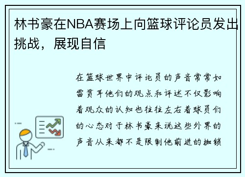 林书豪在NBA赛场上向篮球评论员发出挑战，展现自信